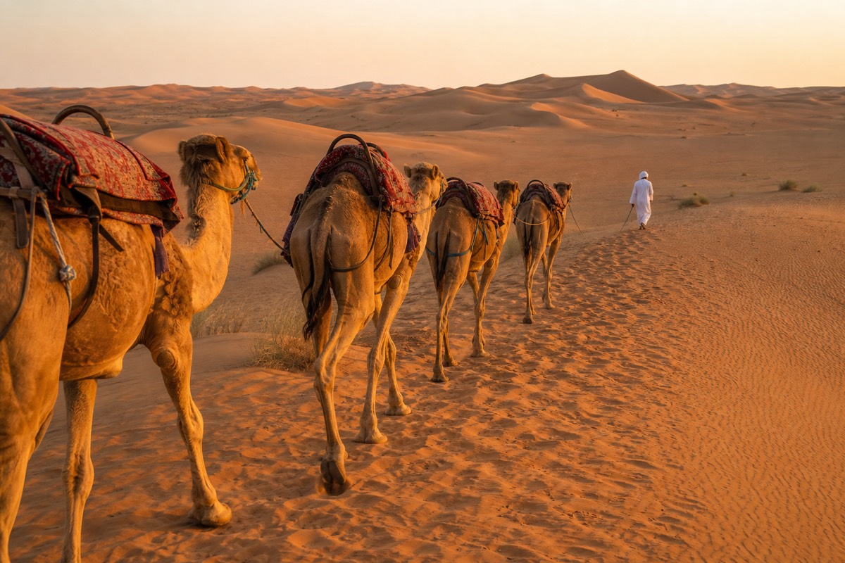 A camel ride across the dunes of the Wahiba Sands desert