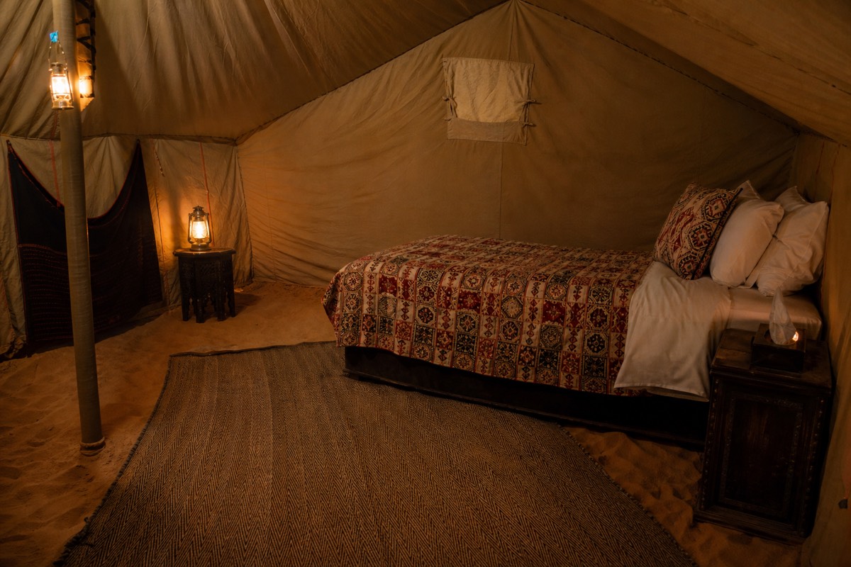 Bedouin-style tents at a desert camp in Wahiba Sands